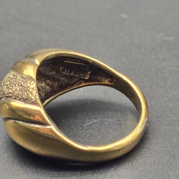 UTC 925 Italy Gold Tone Sterling Silver Ring Textured Ribbed Size 9 - Picture 6 of 10